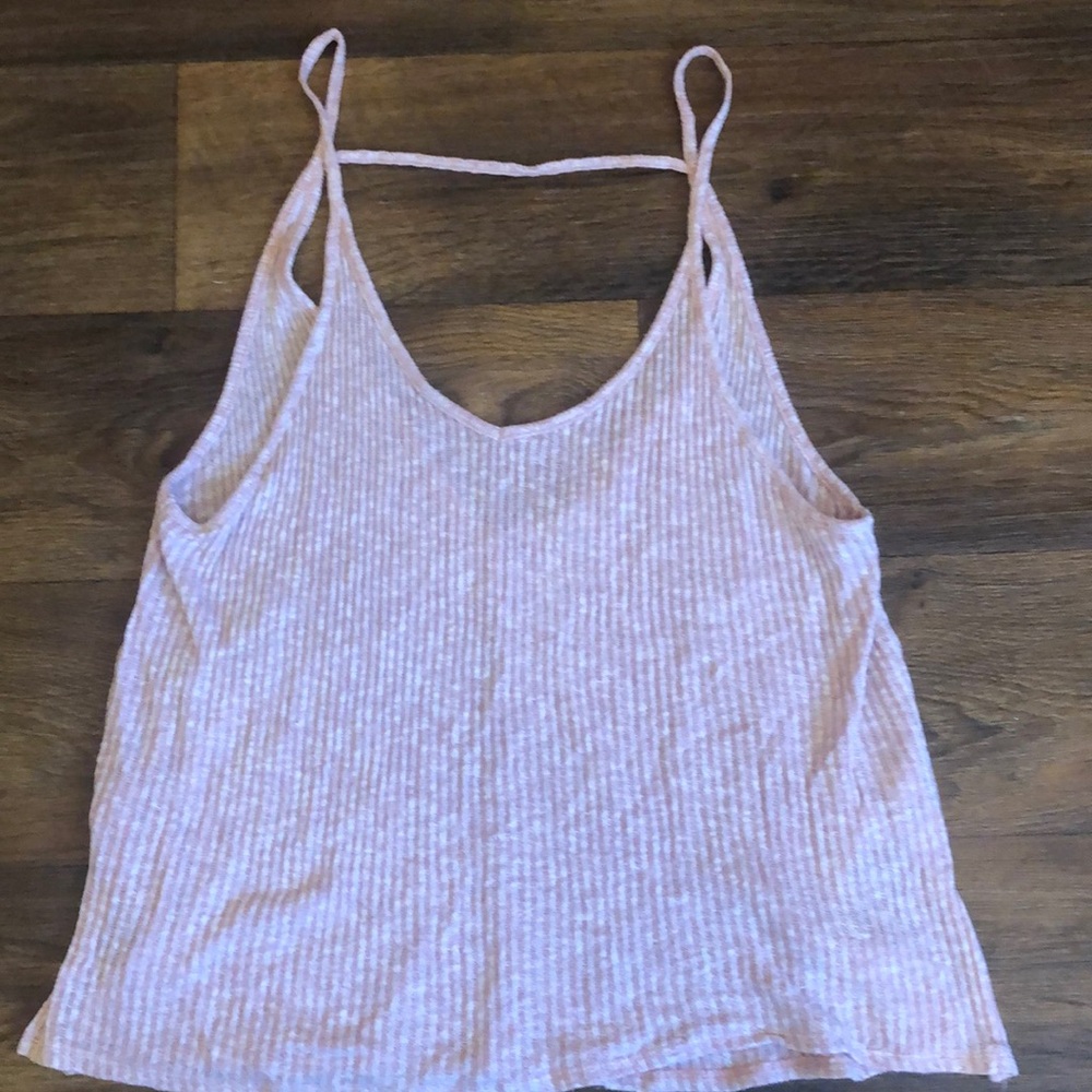 Express One Eleven Light Pink Ribbed V Back Tank Top